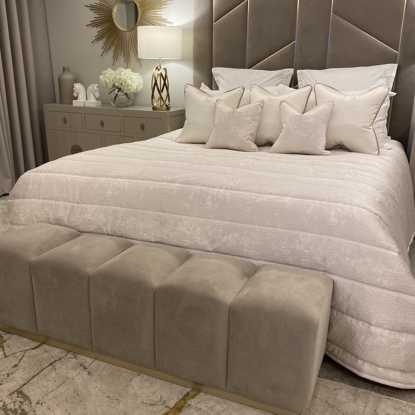 Haze Ivory Hammered Satin Fluted Handmade Bedspread