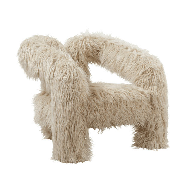 In Stock - Himalaya Cream Faux Fur Statement Curved Accent Chair