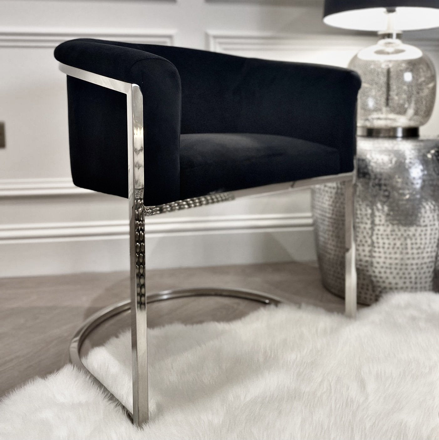 In Stock - Henley Black Velvet and Chrome Dining Chair