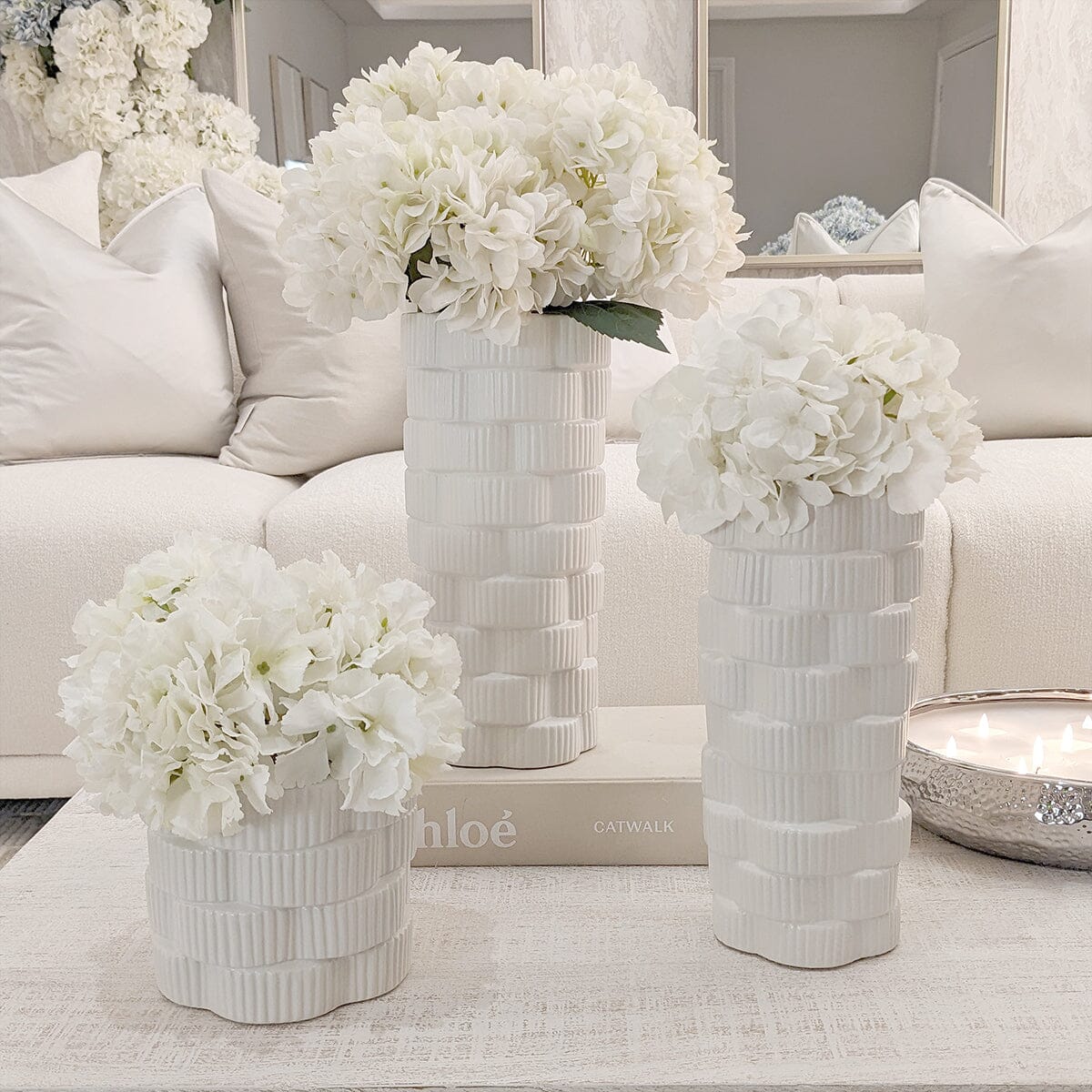 Willow White Ribbed Ceramic Planter