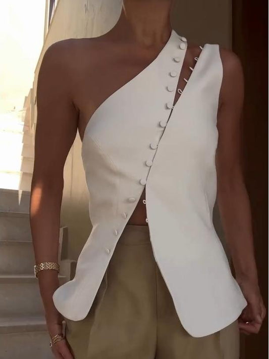 Ascent One-Shoulder Button Detail Top