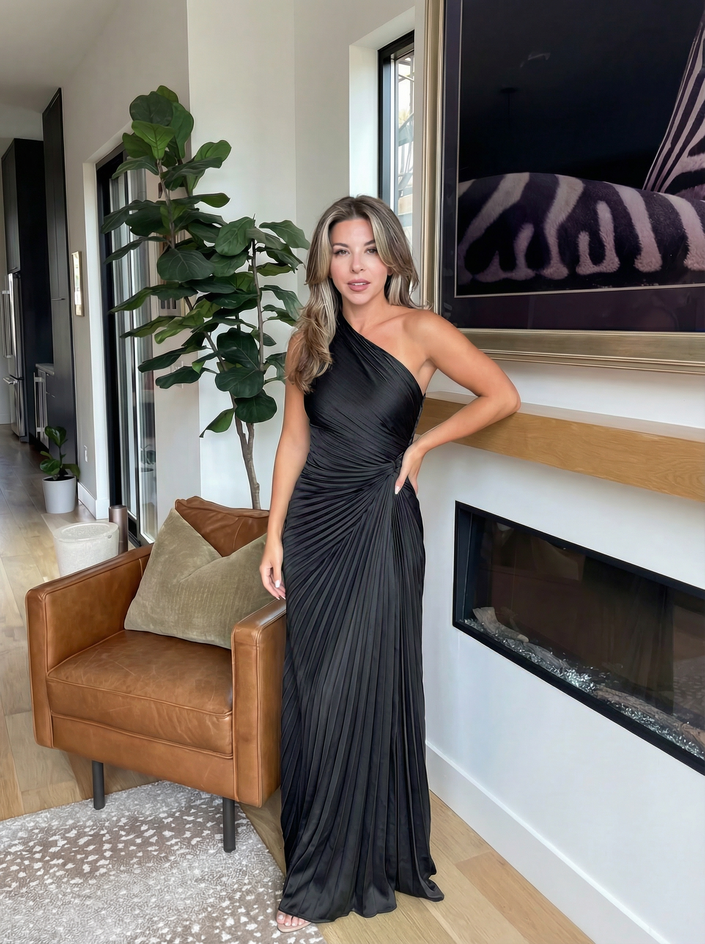 Aurelia Pleated One-Shoulder Gown