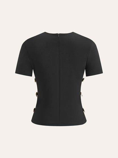 Cut-Out Side Metal Detail Zipper T-Shirt