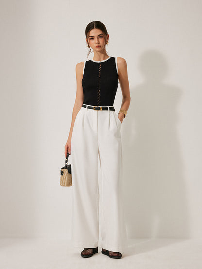 Color Block Knit Lace-Up Vest