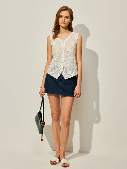 Cotton Floral Embroidery Vest
