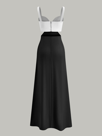 Color Block Cut-Out Waist Dress
