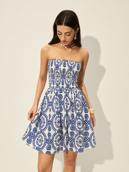 Strapless Floral Print Dress