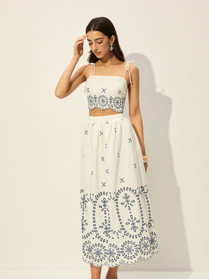 Embroidered Crop Top With Skirt Set