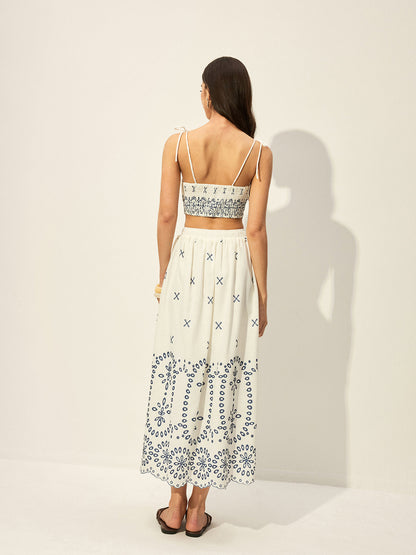 Embroidered Crop Top With Skirt Set