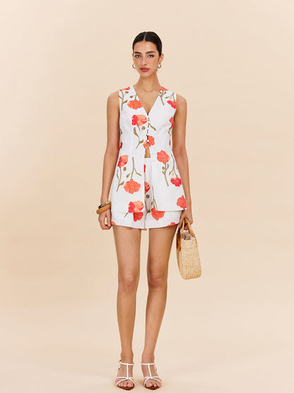 Floral Button-Front Shorts Set
