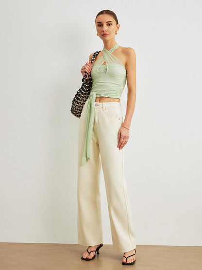Criss-Cross Halter Linen Crop Top