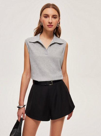 Ribbed Knit Polo Top