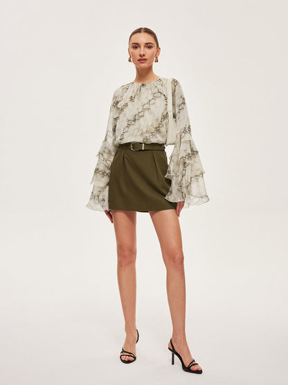 Mid-Waist Belted Skirt