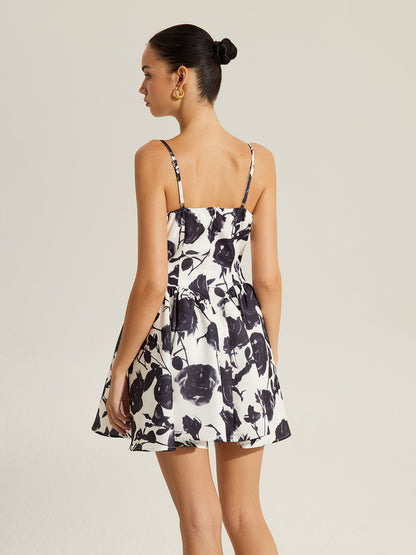 Floral Print Metal Detail Zipper Spaghetti Strap Dress