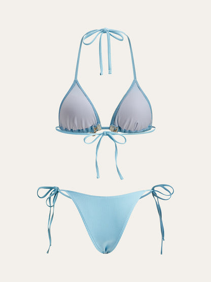 Shell Charm Trim Tie Bikini Set