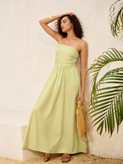Striped Strapless Pockets Dress