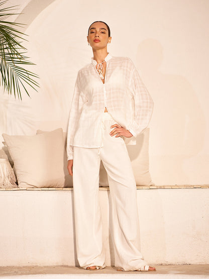 Semi-Sheer Tassel Tie Shirt