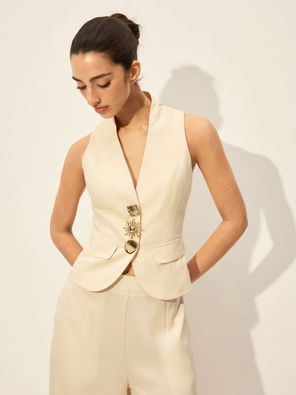 Cotton & Linen Decor Pockets Vest