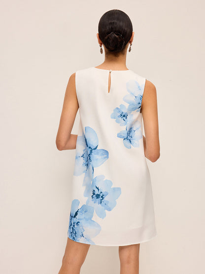 Floral Tye-Dye-Print Zipper Dress