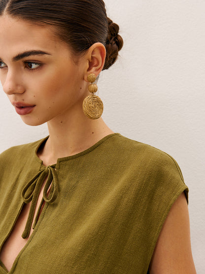 Triple Circle Raffia Drop Earrings