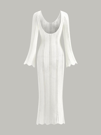 Hollow Ruffle Slim Maxi Sweater Dress
