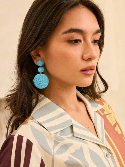 Triple Circle Raffia Drop Earrings
