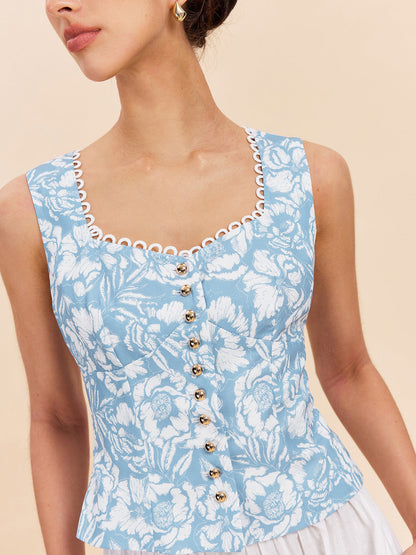 Floral Print Button-Front Top