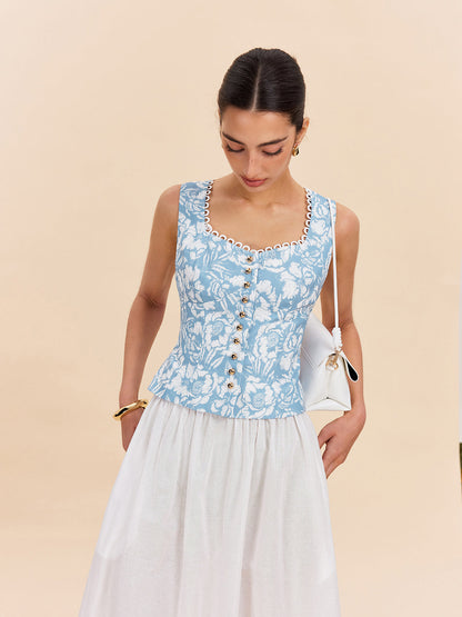 Floral Print Button-Front Top