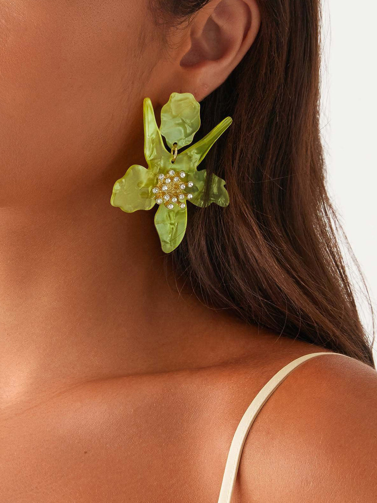 Flower-Shaped Earrings With Rhinestone Detail