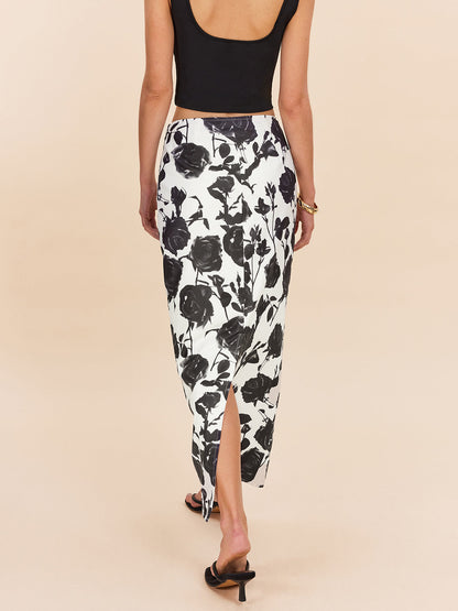 Floral Print Back Slit Skirt