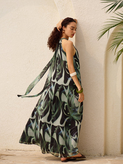 Flowy Abstract Halter Dress