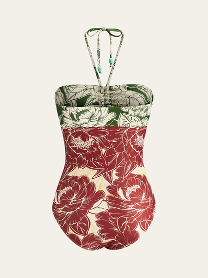 Floral Print Ruched Cut-Out One-Piece Swimsuit