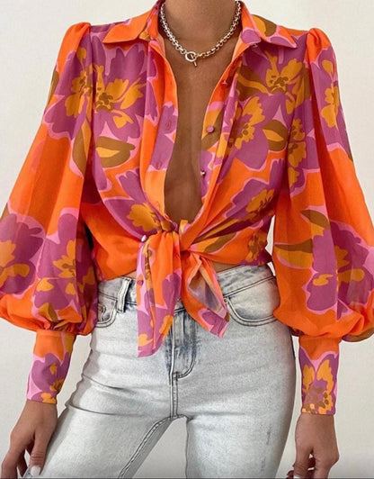 Orange Floral Sheer Shirt
