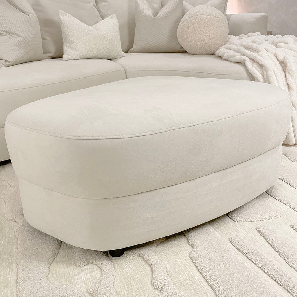 In Stock - Ayla Cream Velvet Curved Footstool