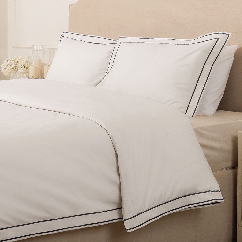 Bliss 200 Thread Count 100% Cotton White Duvet Set with Double Black Cord Stitch Detail