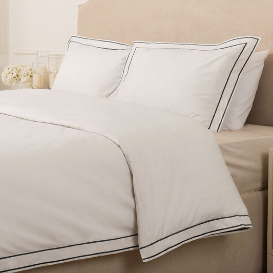 Bliss 200 Thread Count 100% Cotton White Duvet Set with Double Black Cord Stitch Detail