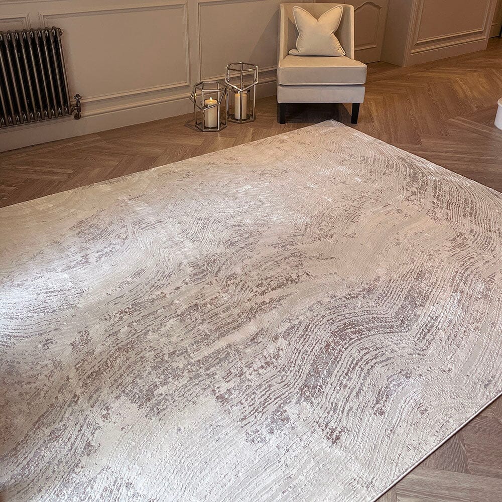 In Stock - Jessalyn Ivory Marble Effect Patterned Rug - 160 x 221cm