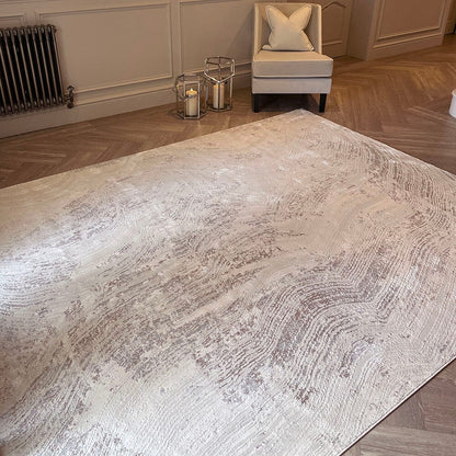 In Stock - Jessalyn Ivory Marble Effect Patterned Rug - 160 x 221cm