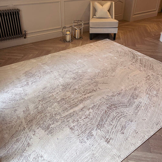 In Stock - Jessalyn Ivory Marble Effect Patterned Rug - 160 x 221cm