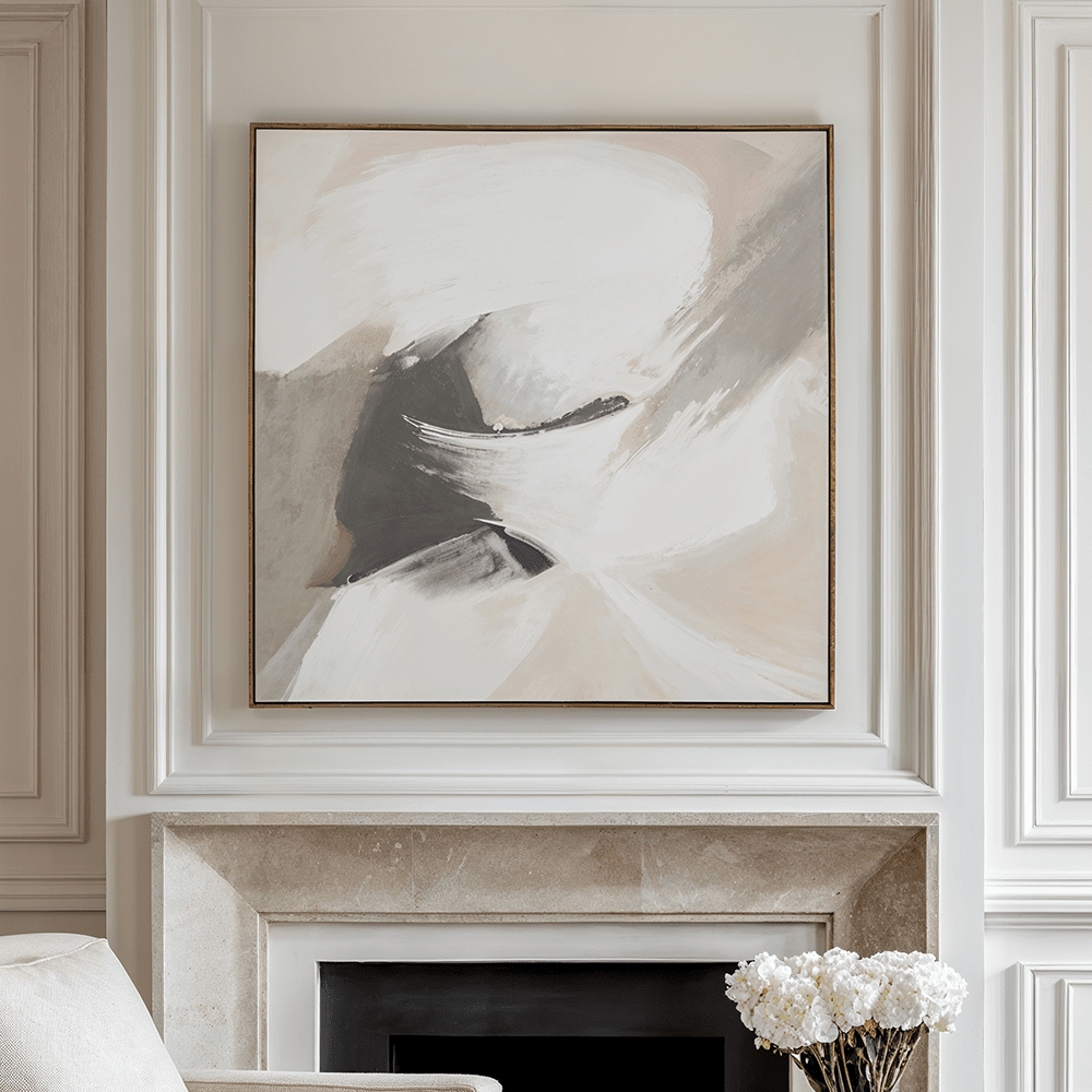 Cosima Monochrome Abstract Square Canvas Wall Art with Oak Effect Frame