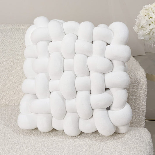 Cream Looped Weaved Effect Decorative Cushion
