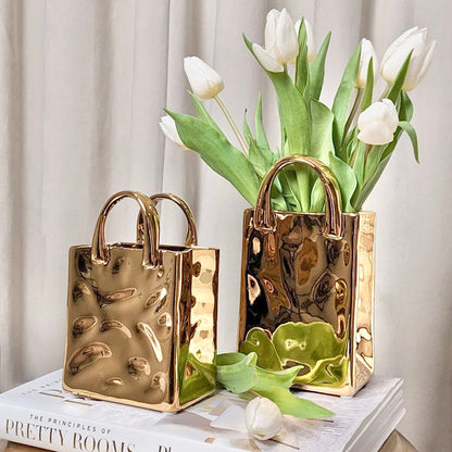 Elise Mini Gold Handbag Decorative Vase