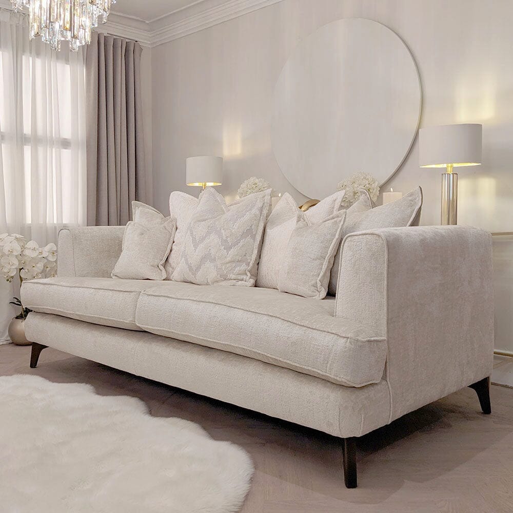 In Stock - Gisele Oyster Textured Chenille, Pillowback Sofa Range With Walnut Legs - Love Seat