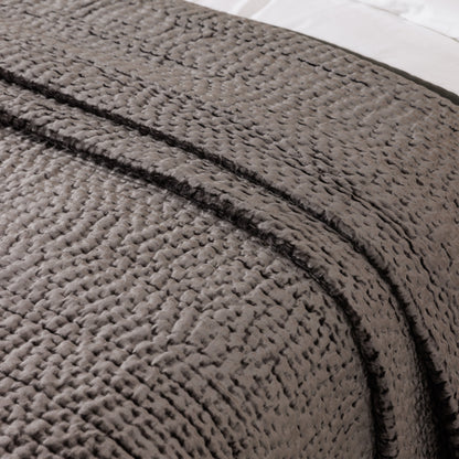 Harvard Graphite Velvet & Linen Bedspread