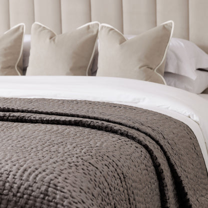 Harvard Graphite Velvet & Linen Bedspread