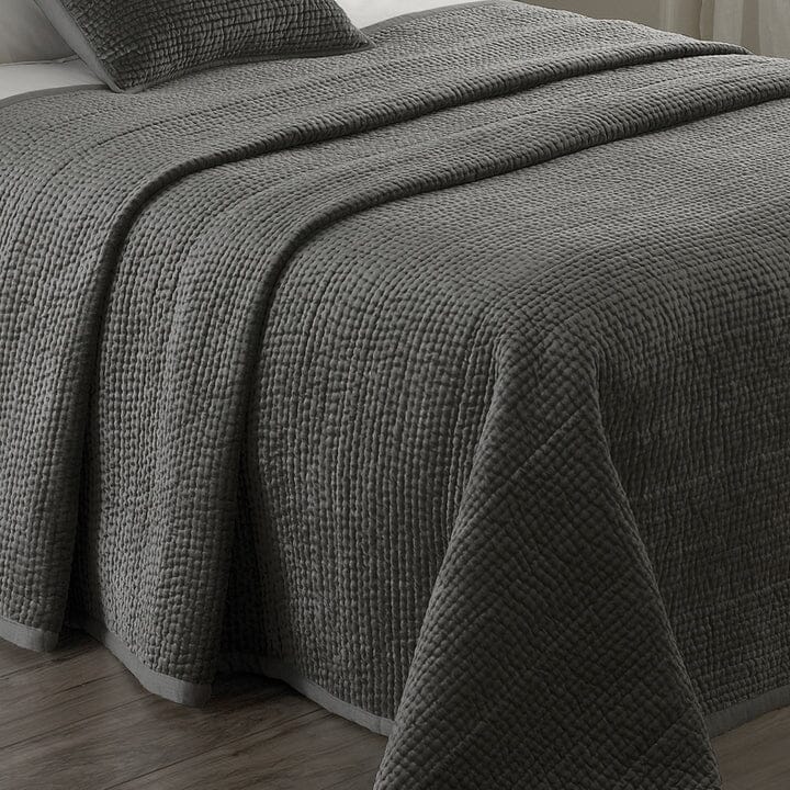 Harvard Graphite Velvet & Linen Bedspread