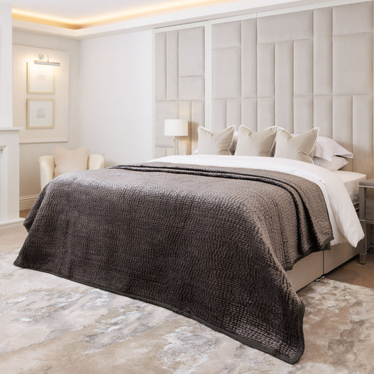 Harvard Graphite Velvet & Linen Bedspread