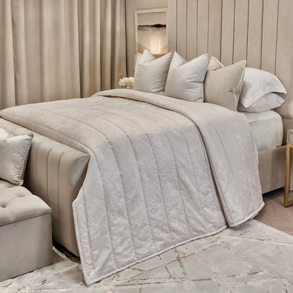 Haze Ivory Hammered Satin Fluted Handmade Bedspread