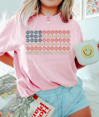 American Flag RWB Floral T-Shirt