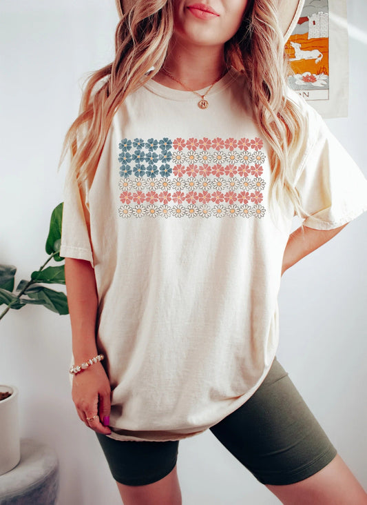 American Flag RWB Floral T-Shirt